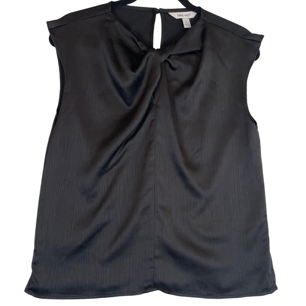 Nine West Black Sleeveless Blouse Twist‎ Front Top Office Career S